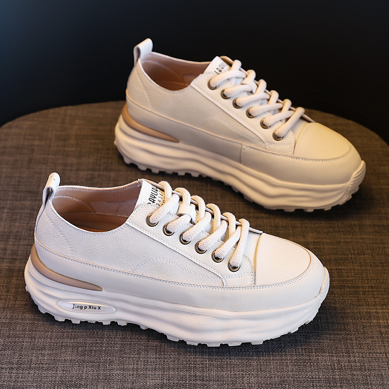 Genuine Leather White Shoes for Women 2025 Autum New Shoes Versatile Women's Shoes Thick-Soled Sneakers Casual Shoes Sports Shoes