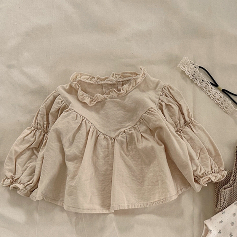 Estilo coreano ins otoño nueva camisa de los niños niñas bebé estilo occidental lindo Fei borde linterna manga suelta muñeca camisa