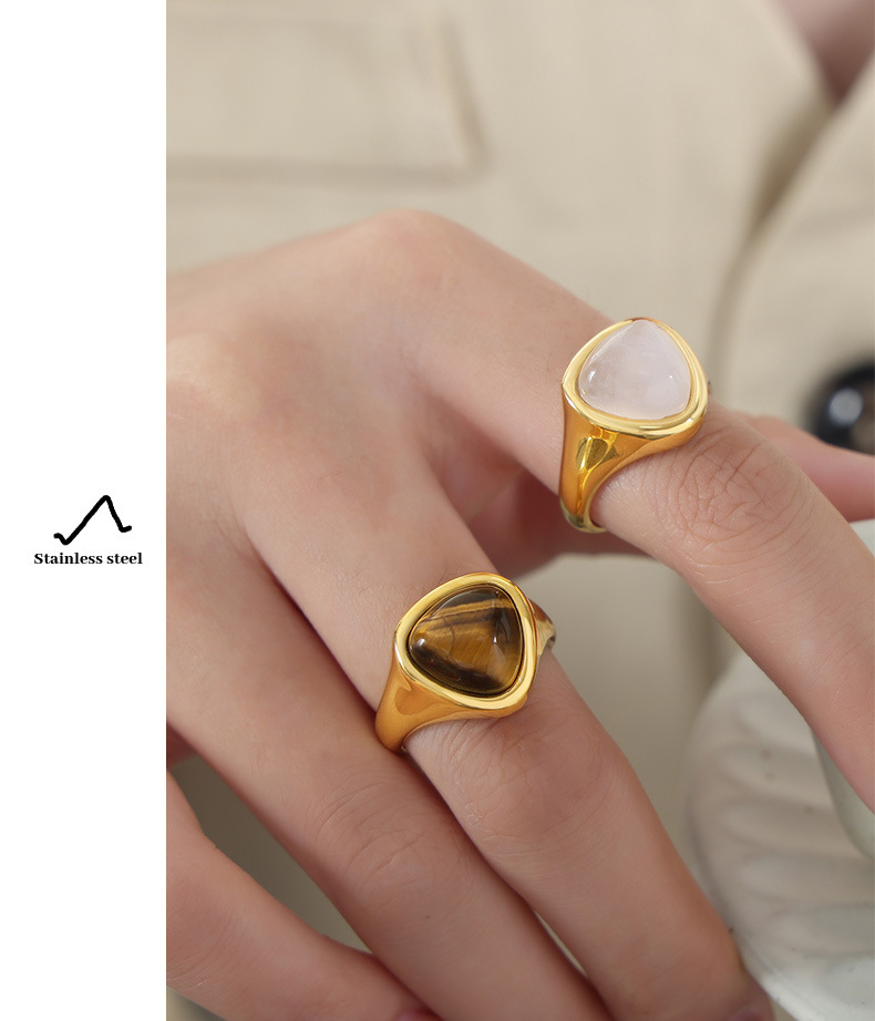 Tiger Eye Gemstone Ring Retro Light Luxury Titanium Steel Ring_voghion.com