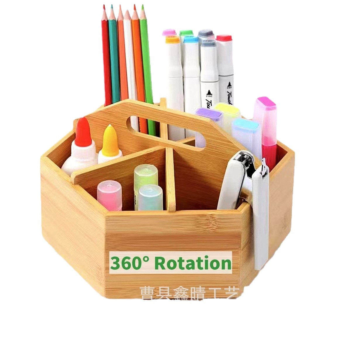 Caja de almacenamiento giratoria de madera de bambú de escritorio Caja de almacenamiento portátil de madera creativa Caja de acabado de papelería de madera de oficina