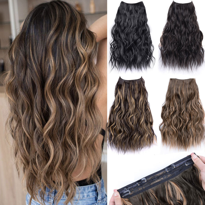 Cross-Border Hot-Selling Invisible Fishing Line Hair Extensions Made of Synthetic Fiber, Can Be Permed and Stretched, High-Quality Imitation Human Hair