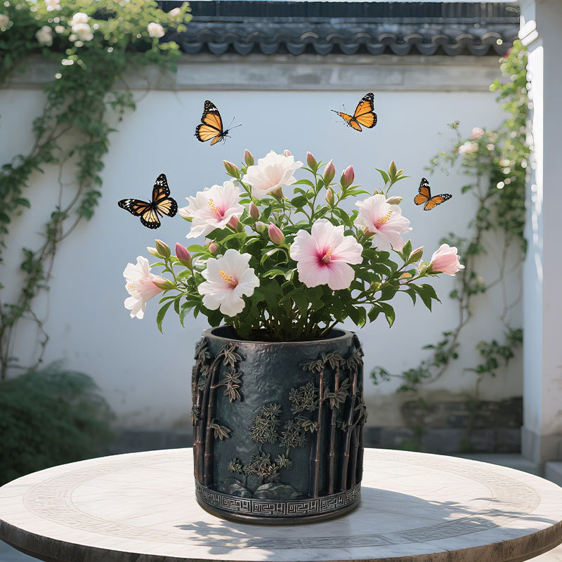 Overseas Hot ChinaFourGentlemen Three-dimensional Pattern Plum Blossom Decorative Thickened Large Diameter Resin Flower Pot