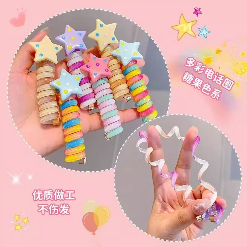 Primavera línea telefónica anillo de cabello cuerda cabeza nuevo artefacto de cabello trenzado colorido lindas estrellas burbujas trenzas adornamientos para el cabello de niños