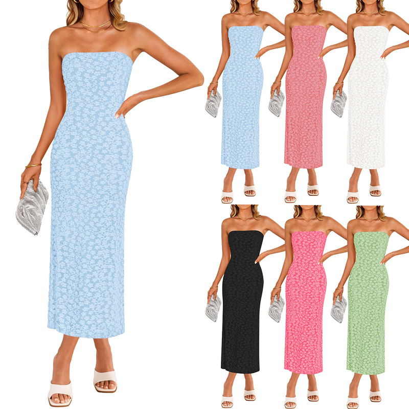 Cross-Border Foreign Trade Floral Strapless Tight Dress Amazon's Popular Off-Shoulder Tube Top Mid-Length Elegant and Intellectual Cross-Border Foreign Trade Floral Strapless Tight Dress Amazon's Popular Off-Shoulder Tube Top Mid-Length Elegant and Intellectual