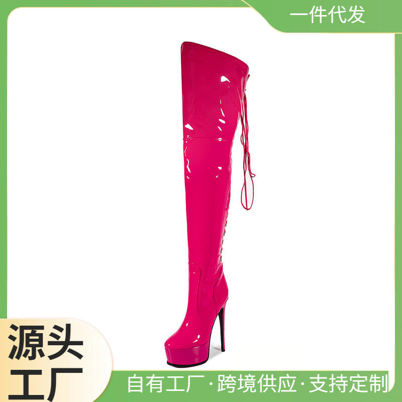 High-heeled round head without strap over knee black women's rear waterproof platform 2024 boots new return European and American adult