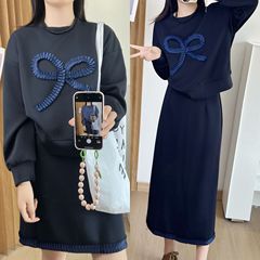 2025大码胖MM秋季休闲蝴蝶结卫衣半身裙200斤女新款洋气套装8209