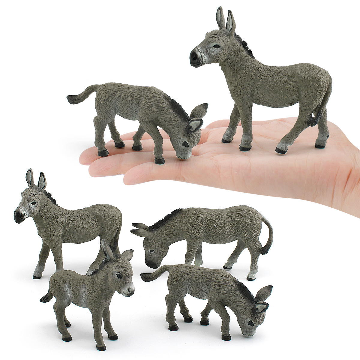Comercio exterior simulación animal burro modelo decoración gris burro sólido estático juguete cognitivo para niños hecho a mano