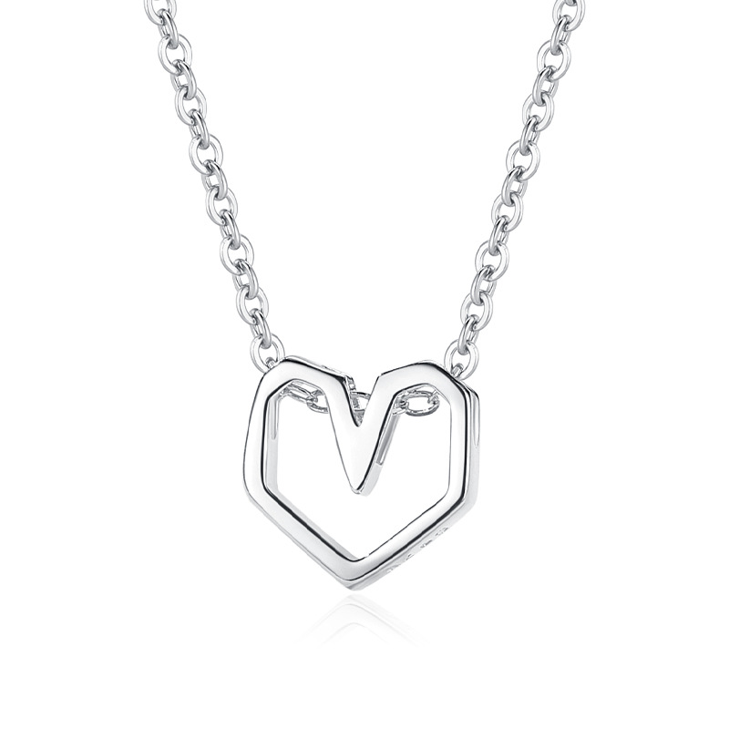 S925 plata esterlina pequeño collar de corazón hueco fresco simple de las mujeres de moda en forma de corazón colgante corto collar novias regalo