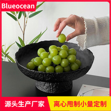 冰露高脚果盘水晶玻璃高颜值锤纹盘子高颜值餐盘水果盘点心盘摆件