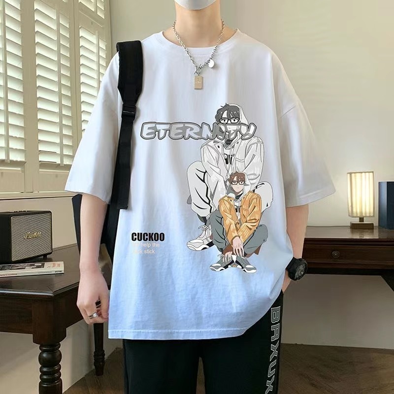 2025夏季新款男士青少年休闲帅气潮流阔版短袖T恤渐变色初高中生|undefined