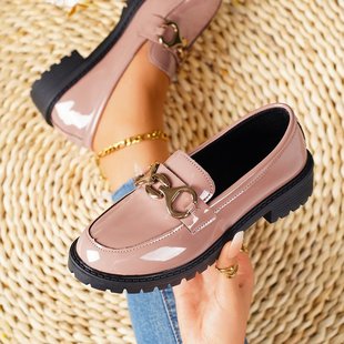 2025 New British Style Small Leather Shoes Women's New Thick Heel Round Toe Metal Buckle Thick Sole Women's Shoes Large Size Loafers