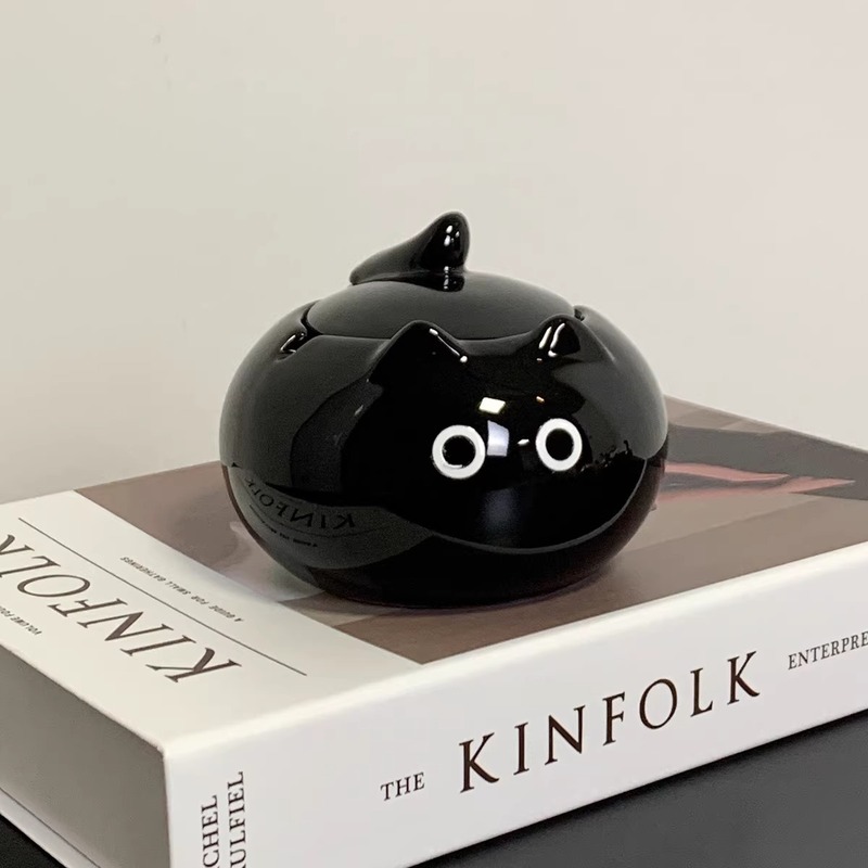 Mulanqi オリジナル シャム猫灰皿 リビングルーム オフィス デスクトップ カバー付き セラミック かわいい アート オーナメント|undefined