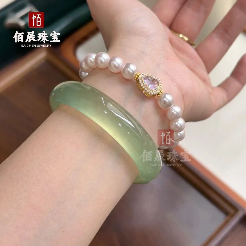 天然玉ブレスレット玉ブレスレット晴水湖水緑抹茶色フラット条項天然玉女性アクセサリー卸売り|undefined