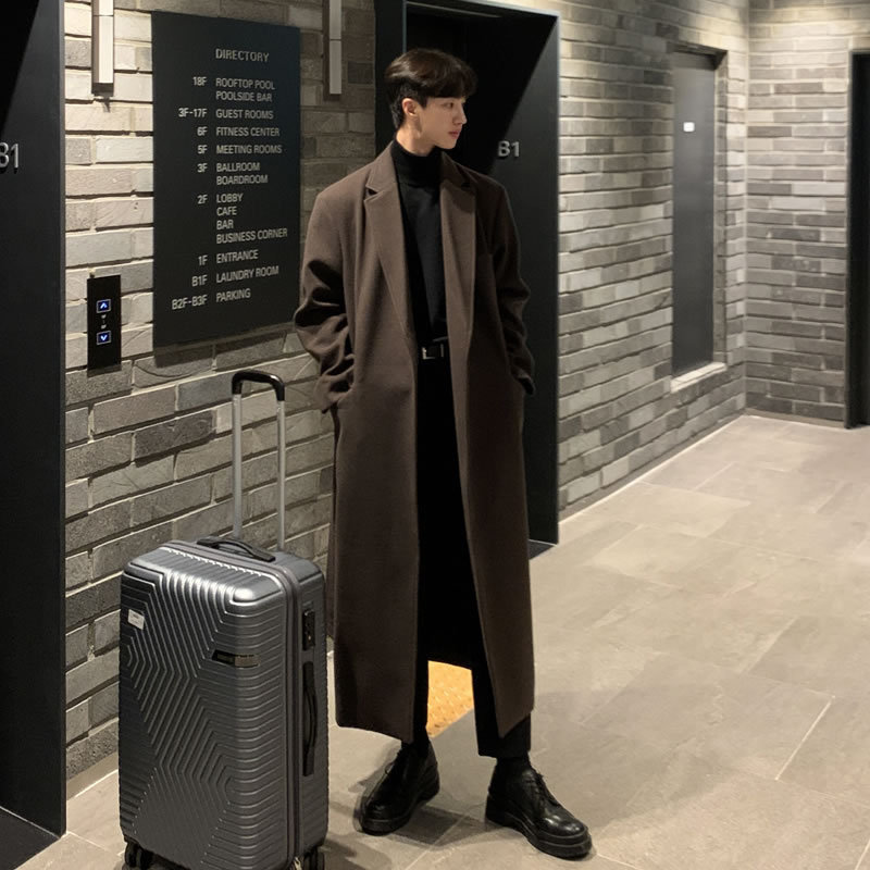 2024 Winter Men's Woolen Coat Korean Style Men's Fashionable Mid-length Knee-length Coat Coat Thickened Woolen Coat 2024 Winter Men's Woolen Coat Korean Style Men's Fashionable Mid-length Knee-length Coat Coat Thickened Woolen Coat