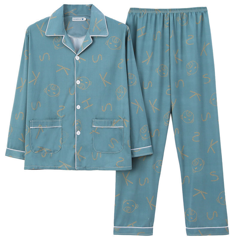 Pijamas de primavera y otoño de algodón de manga larga para hombres pijamas de otoño e invierno para hombres jóvenes de mediana edad delgada día de verano traje de uso doméstico