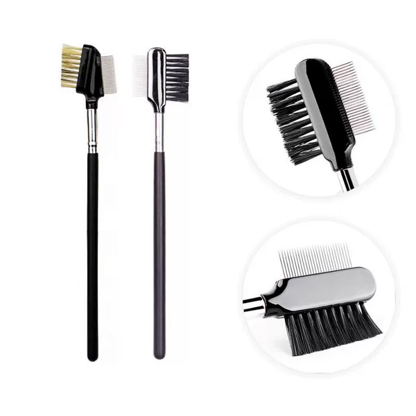Steel Needle Double-Ended Eyebrow Comb, Eyelash Steel Comb with Wooden Handle, Single Eyelash Brush, Makeup Eyebrow Trimming Tool, Essential for Makeup