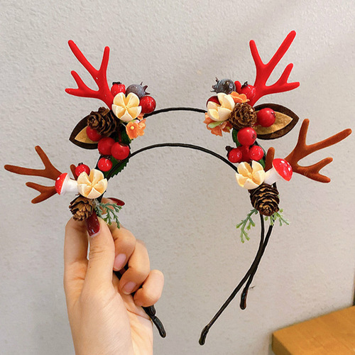 New European and American Christmas children's antler headband cute Christmas Eve headband fabric Santa Claus hair accessories wholesale