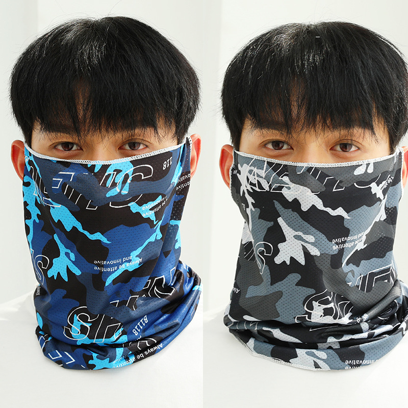 迷彩冰絲透氣網眼掛耳面罩夏季防曬面紗騎行運動頭巾男女套頭圍脖
