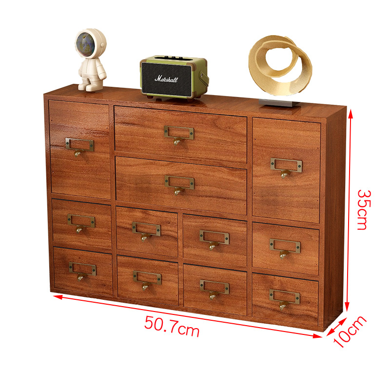 Caja de almacenamiento de té de cajón de madera vintage caja de joyería de escritorio caja de organización de joyería multi-capa rectangular pequeño gabinete