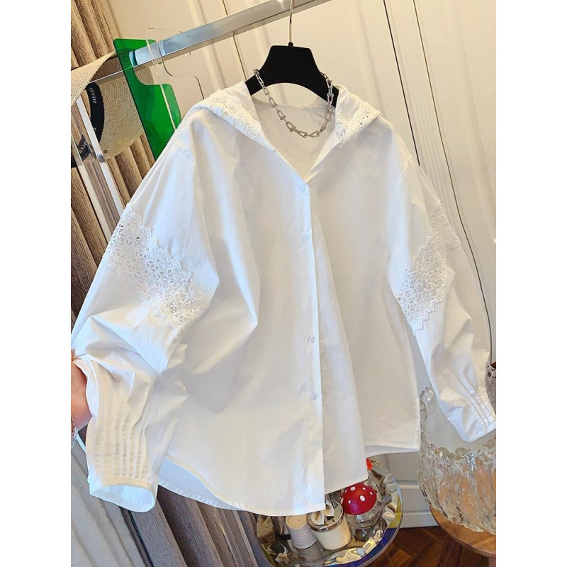Unique and Super Stylish French-Style White Lace Hooded Long-Sleeve Shirt Loose Jacket Cardigan Top for Women 2026 Spring and Autumn