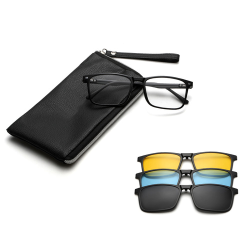 Square magnetic glasses frame three-in-one TR90 polarized sunglasses myopia set flat mirror sunglasses for men 6212