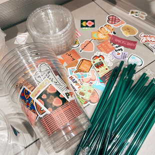 Disposable Coffee Milk Tea Cup with Lid Plastic Commercial Homemade Lemon Tea Beverage Packaged Takeaway Cup PET