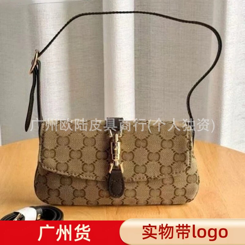 跨境货源 新款经典双G老花Jackie腋下包时尚百搭帆布沙色单肩女包