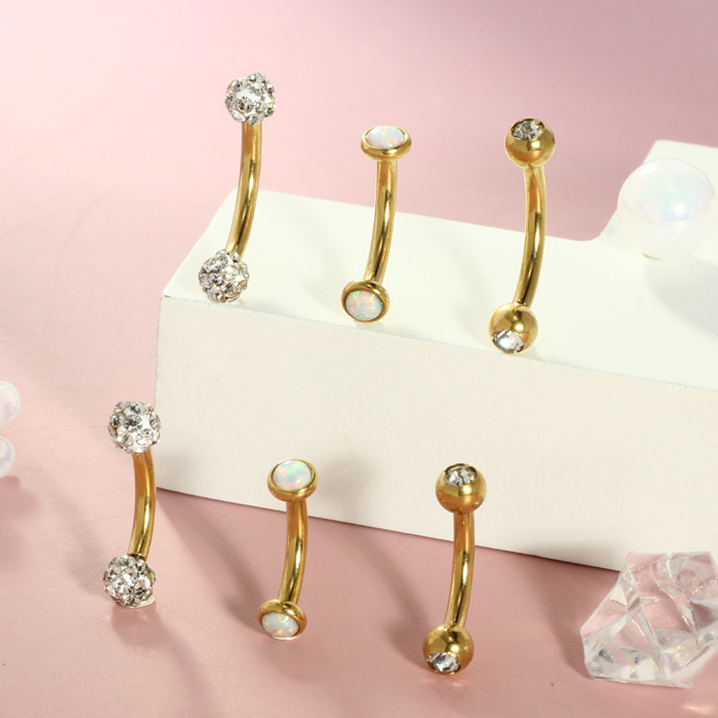 Wholesale Stainless Steel Belly Button Ring with Real Opal Ball, 10mm Navel Nail, Body Piercing Jewelry detail image 8