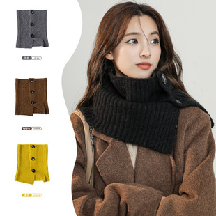 South Korea retro warm knitted wool button scarf women's fashion all-match Split collar cold-proof neck shawl
