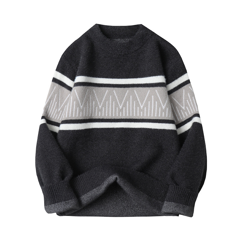 Weicher Pullover aus Nerzsamt für Herren, Herbst-Winter-Strickwaren mit verdicktem Rundhalsausschnitt für Teenager und Studenten, warmes Oberteil_voghion.com