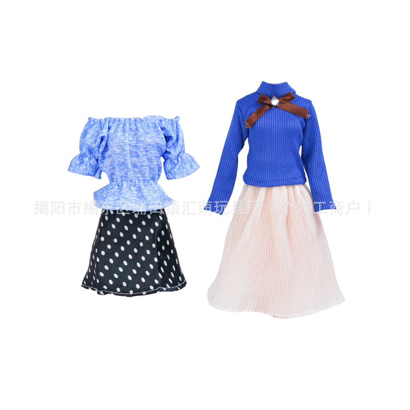 Cross-Border 30cm 1/6 Scale Toy Barbie Doll Dress-Up Clothes Fashion Top and Bottom Set Printed Fashion Dress Wholesale
