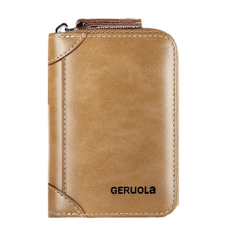 Guangzhou fábrica de cuero bolsas de tarjetas para hombres multi-tarjeta de cuero anti-magnetizante cremallera pequeña bolsa de tarjetas ultra delgada carnet de conducir para hombres