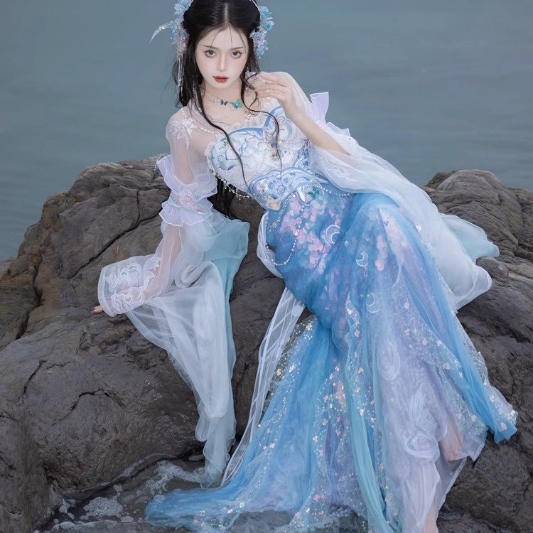 Yunan Yamazawa Original Sea Life Bright Moon Dress Embroidered dress Chest-length Tube-length Underskirt Hanfu Split Style