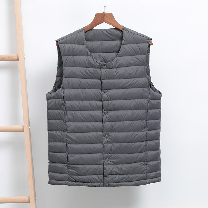 Youjia Clothing Collarless Round Neck down Vest for Men, Lightweight Short Style, Thin Coat, Sleeveless Jacket