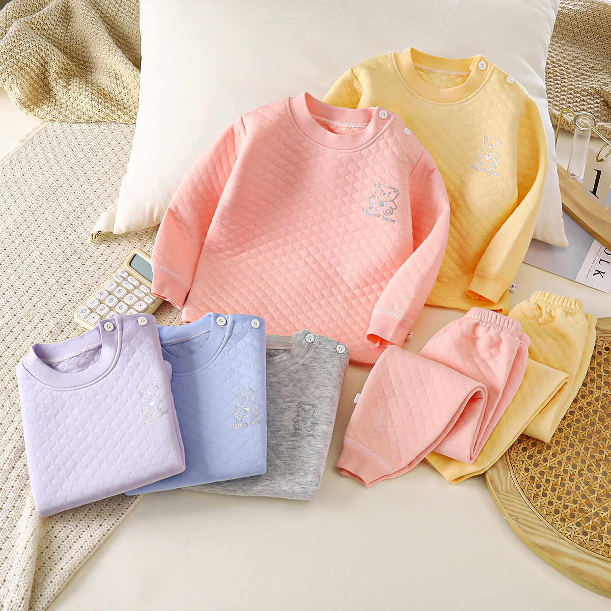 儿童三层夹棉保暖套装男女童纯棉秋冬季新款内衣宝宝加厚秋衣秋裤