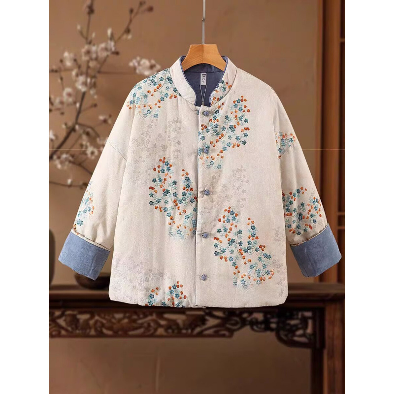 新中式复古棉衣立领改良唐装年轻款棉服外套夹棉棉麻|undefined