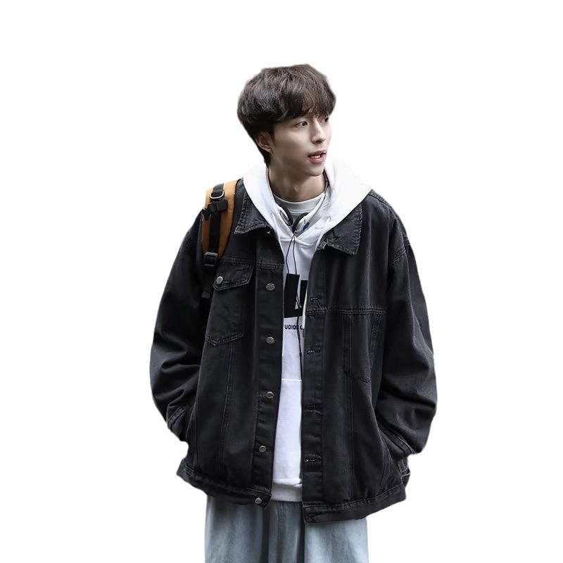 Primavera y verano nuevo estilo chaqueta de mezclilla para hombre American High Street marca de moda herramientas chaqueta de tendencia retro fino negro