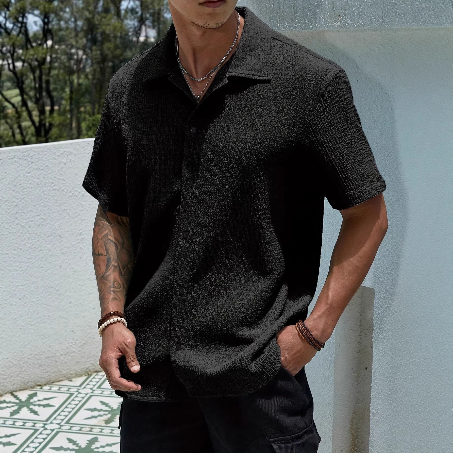 Transfronterizo Europa y América Amazon verano hombre nuevo retro camisa de manga corta chaqueta de vacaciones camisa casual hombre