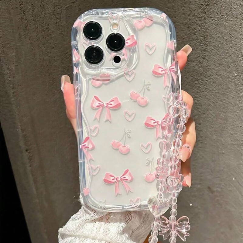 Bow Cherry Heart Suitable for Apple 16Promax Transparent Mobile Phone Case Iphone17 Cream Case 15Plus Bow Cherry Heart Suitable for Apple 16Promax Transparent Mobile Phone Case Iphone17 Cream Case 15Plus
