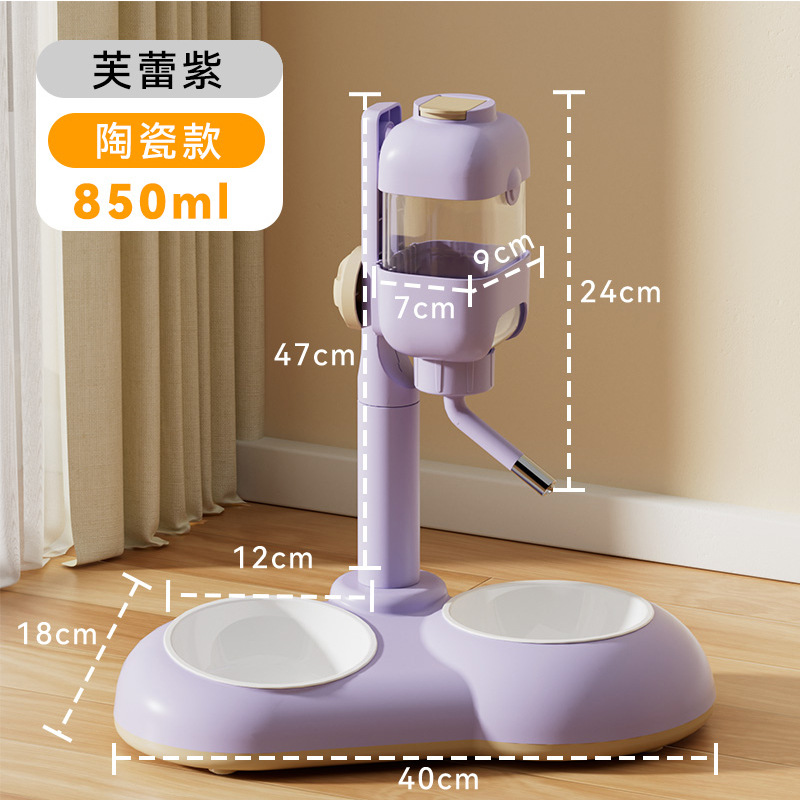 Perro vertical transfronterizo fuente de bebida automática para mascotas alimentación ajustable para mascotas de acero inoxidable antidetonante doble tazón de gato