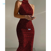 High Neck Sleeves Glitter Bodycon Dress弹力银线无袖紧身裙