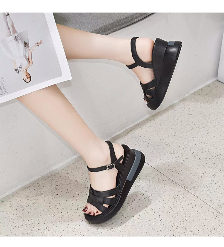 Sandal nữ đế xuồng da thật phong cách La Mã đế dày mềm — Màu đen chi tiết 7