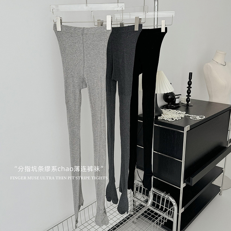 Spring and Summer Ultra-Thin Ribbed Pantyhose Slim Fit Leggings Solid Color Breathable Combed Cotton Footed Tights