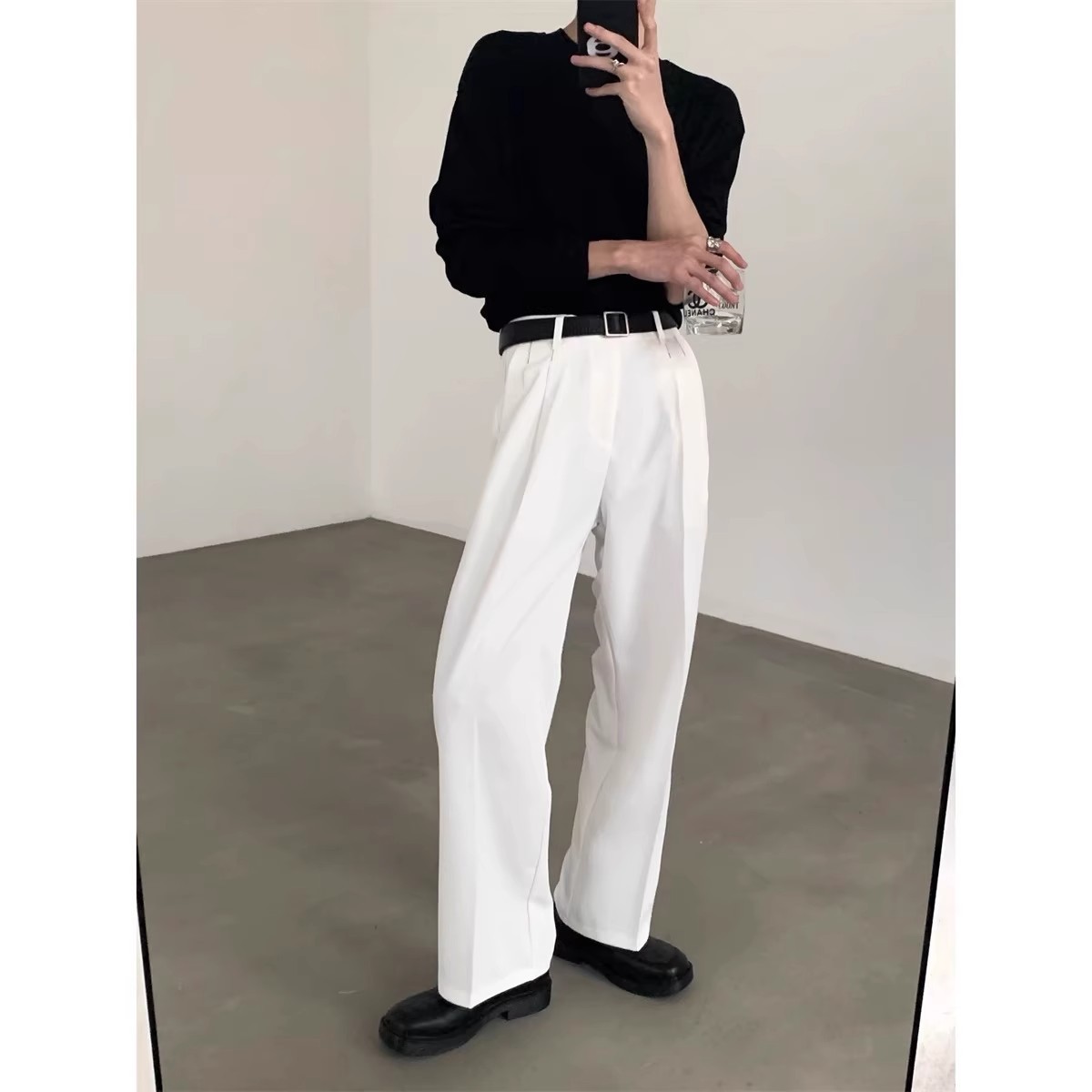 Autumn High-end White Pants Men's Draped Fashionable Loose Western Pants High Street Wide-leg Draped Casual Straight Pants