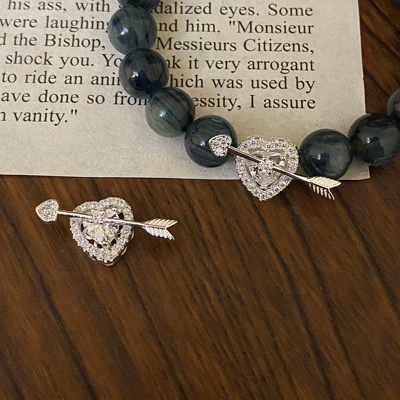 Super shiny heart-shaped zircon through-hole accessory, Zərgərlik ara hissələri - bright-silver-love-arrow-one-piece