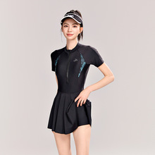 2025舒漫新款泳装运动风裙式连体大码性感保守显瘦泡温泉女游泳衣