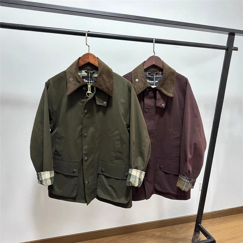 Bar* Home Japanese Version Classic Plaid Lapel Bedale Wax-Free Jacket Retro Hunting Workwear Windbreaker for Women