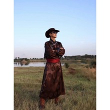 男蒙古服蒙古长袍黑色蒙古民族装男士日常服装蒙古袍男装演出表演
