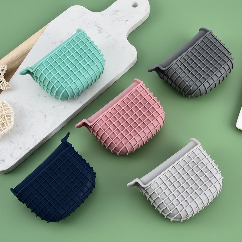 Clip de mano aislado Guantes antiquemaduras de silicona a cuadros para hornear horno microondas bandeja de horno clip antideslizante guantes de clip de mano antiquemaduras