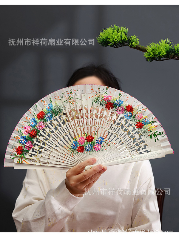 手工彩绘扇子古典折扇欧式西班牙木扇旗袍搭配扇子中式古风折叠扇|undefined